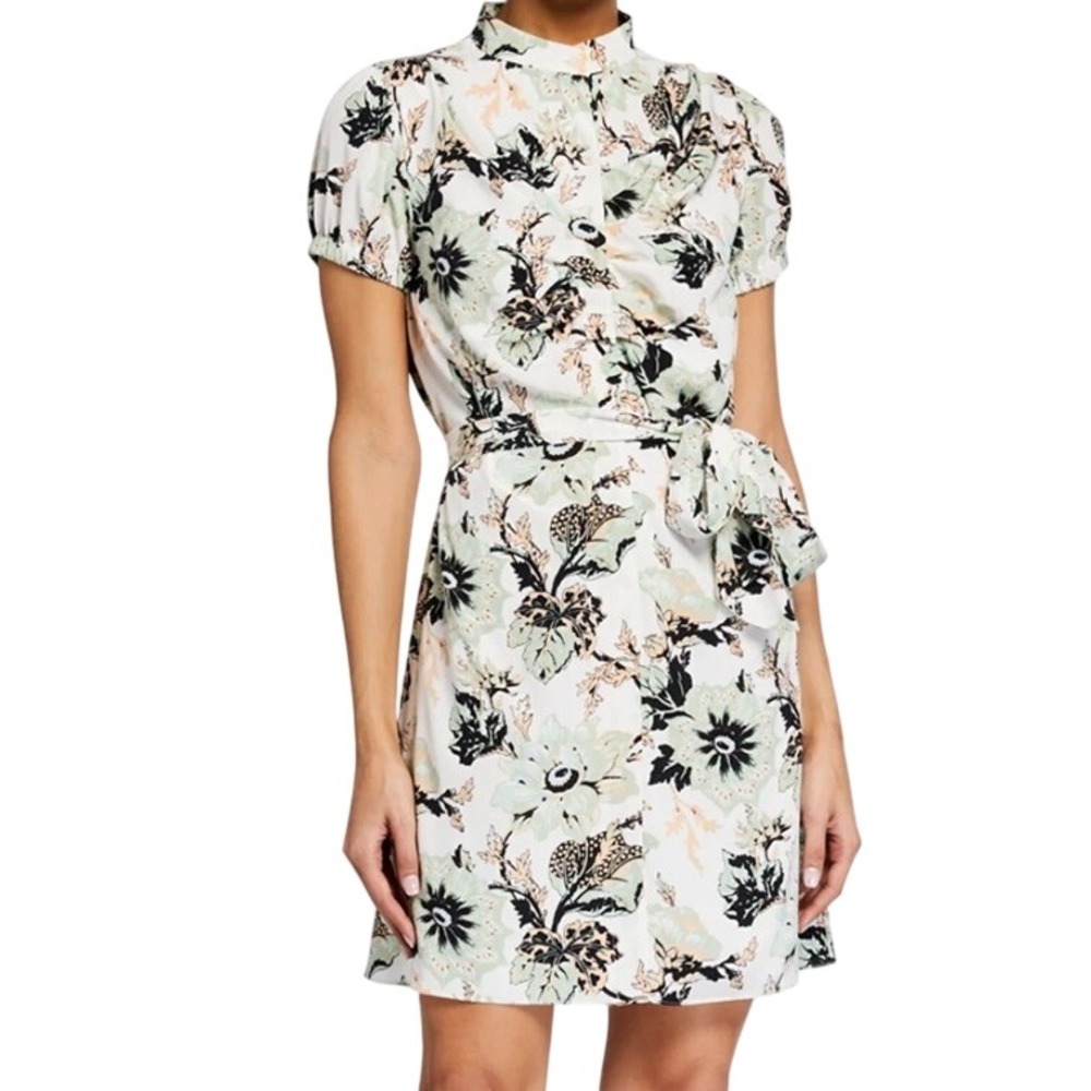 DIANE VON FURSTENBERG Silk Floral Print Shirt Dress Belted Midi Size 10